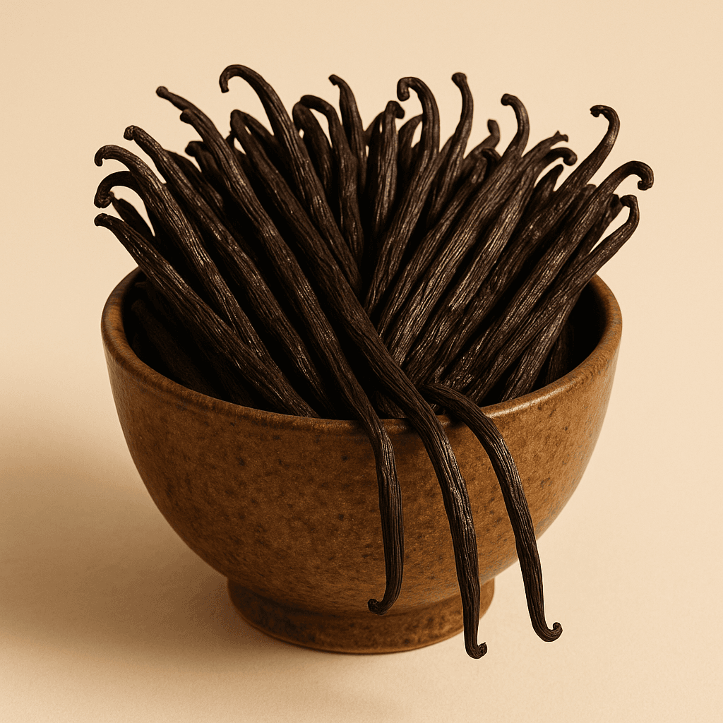 A bowl of freshly cured Bourbon vanilla beans