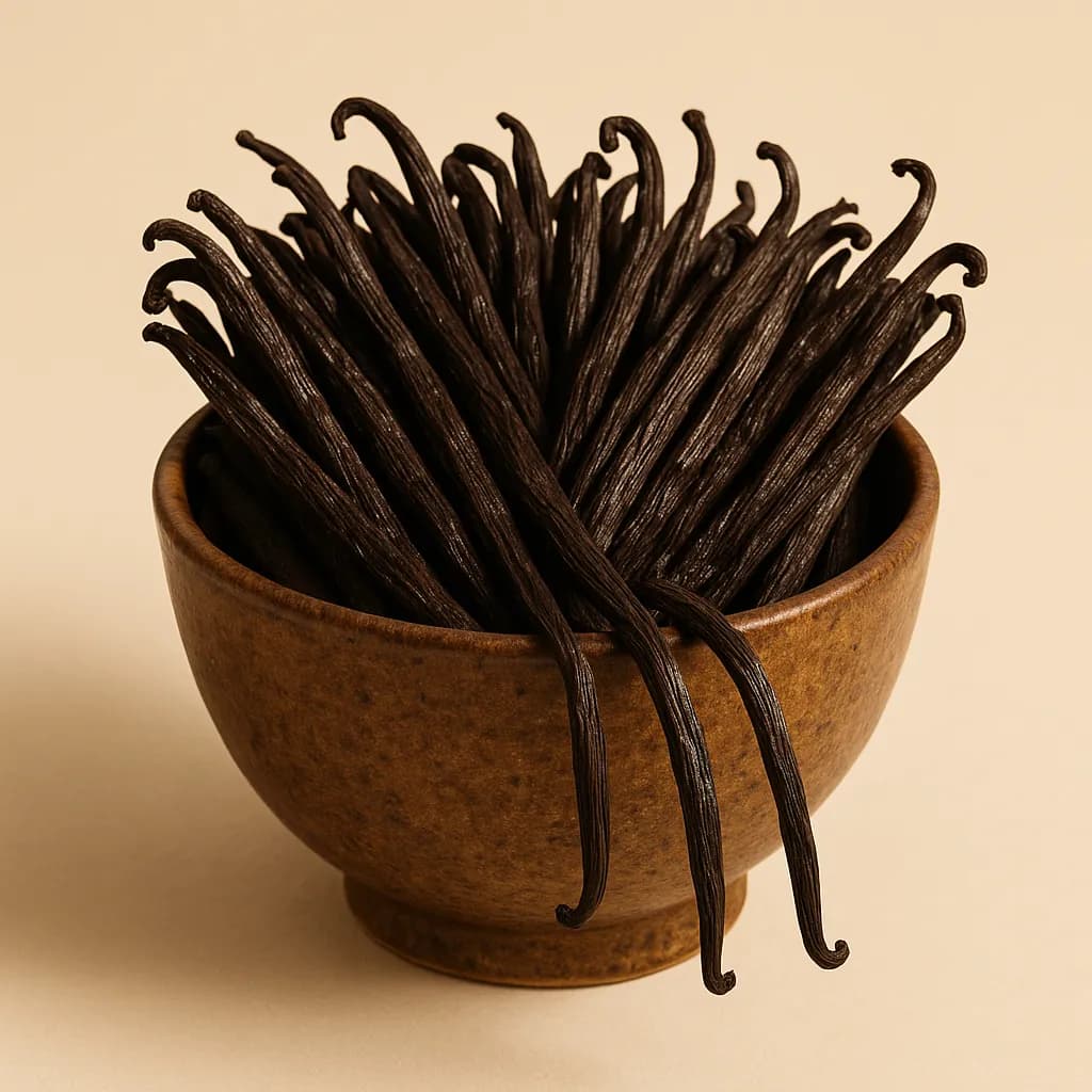 A bowl of freshly cured Bourbon vanilla beans